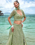 Designer Wedding Wear Heavy Net Lehenga Choli Collection Green Net Lehenga Choli Close-up View