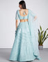 Designer Wedding Wear Heavy Net Lehenga Choli Collection Turquoise Net Lehenga Choli Close-up View