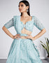 Designer Wedding Wear Heavy Net Lehenga Choli Collection Turquoise Net Lehenga Choli Back View