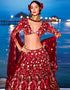 Designer Wedding Wear Heavy Net Lehenga Choli Collection Red Net Lehenga Choli Close-up View