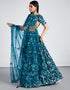 Designer Wedding Wear Heavy Net Lehenga Choli Collection Teal Net Lehenga Choli Close-up View