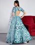 Designer Wedding Wear Heavy Net Lehenga Choli Collection Turquoise Net Lehenga Choli Close-up View