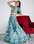 Designer Wedding Wear Heavy Net Lehenga Choli Collection Turquoise Net Lehenga Choli Back View