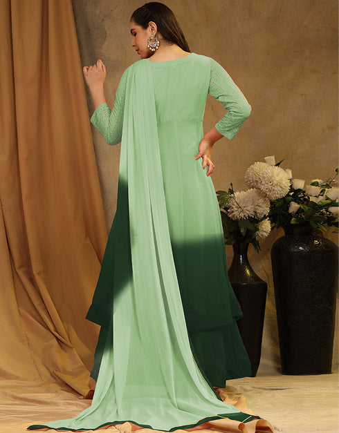 Traditional Function Wear Faux Georgette Suit Collection Green Faux Georgette Sharara Straight Close-up View
