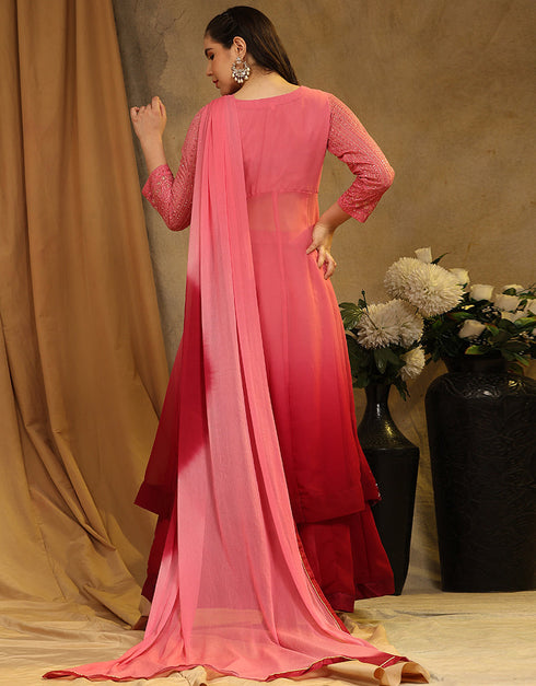 Traditional Function Wear Faux Georgette Suit Collection Pink Faux Georgette Sharara Straight Close-up View
