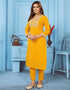 Designer Party Wear Readymade Salwar Suit Yellow Rinkal Cotton Pant Straight Front View