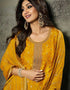 Heavy Designer Wedding Wear Jacquard Silk Salwar Suit Yellow Jacquard Silk Pant Straight Close-up View
