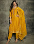 Heavy Designer Wedding Wear Jacquard Silk Salwar Suit Yellow Jacquard Silk Pant Straight Front View