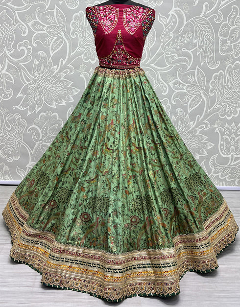 Heavy Designer Wedding Wear Silk Lehenga Choli Maroon Silk Lehenga Choli Close-up View
