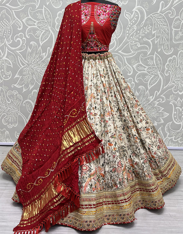 Heavy Designer Wedding Wear Silk Lehenga Choli Red Silk Lehenga Choli Front View