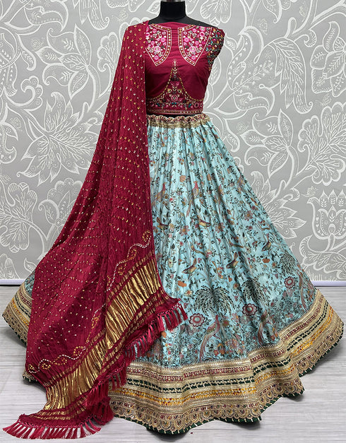 Heavy Designer Wedding Wear Silk Lehenga Choli Maroon Silk Lehenga Choli Front View