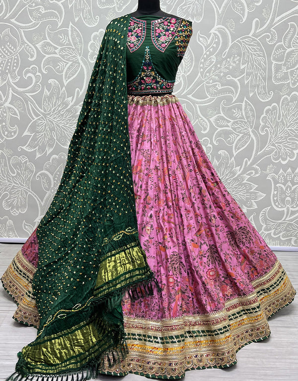 Heavy Designer Wedding Wear Silk Lehenga Choli Green Silk Lehenga Choli Front View