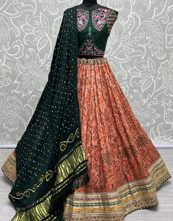 Heavy Designer Wedding Wear Silk Lehenga Choli Green Silk Lehenga Choli Front View