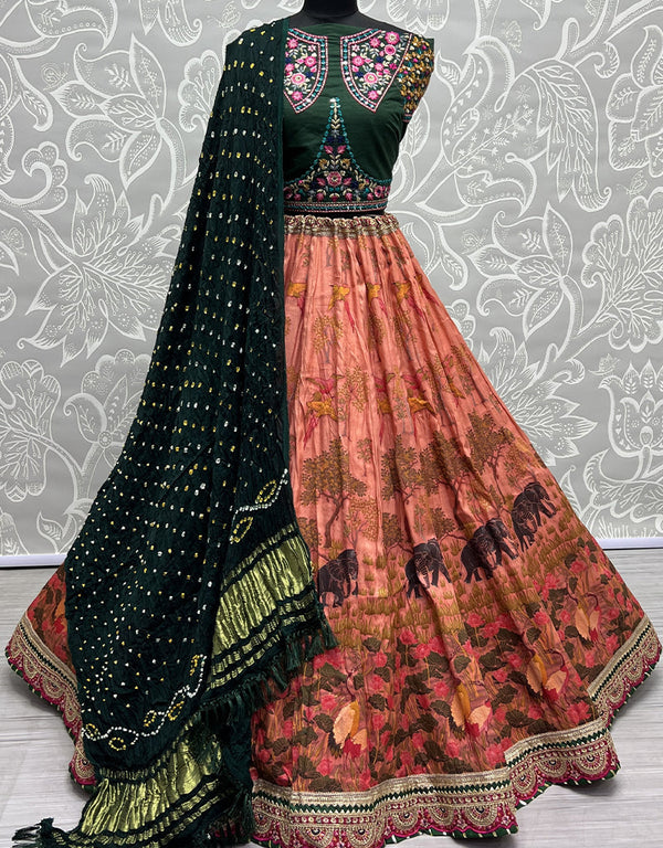 Heavy Designer Wedding Wear Silk Lehenga Choli Green Silk Lehenga Choli Front View