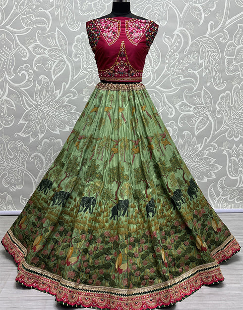 Heavy Designer Wedding Wear Silk Lehenga Choli Maroon Silk Lehenga Choli Close-up View