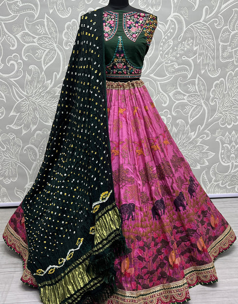 Heavy Designer Wedding Wear Silk Lehenga Choli Green Silk Lehenga Choli Front View