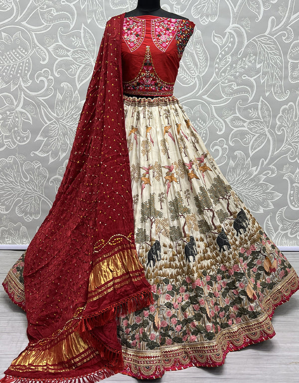 Heavy Designer Wedding Wear Silk Lehenga Choli Red Silk Lehenga Choli Front View