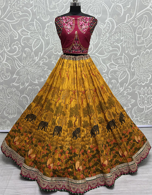Heavy Designer Wedding Wear Silk Lehenga Choli Maroon Silk Lehenga Choli Close-up View
