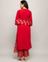 Trendy Designer Party Wear Readymade Salwar Suit Red Crepe Pant Straight Close-up View