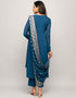 Trendy Designer Party Wear Readymade Salwar Suit Teal Blue Crepe Pant Straight Close-up View