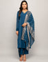 Trendy Designer Party Wear Readymade Salwar Suit Teal Blue Crepe Pant Straight Front View