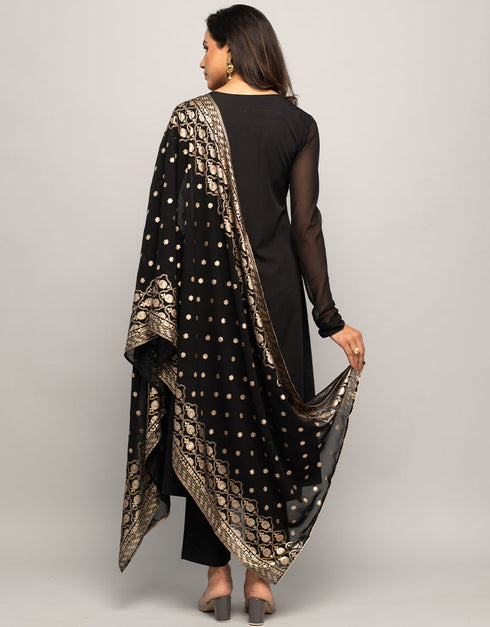 Trendy Designer Party Wear Readymade Salwar Suit Black Crepe Pant Straight Close-up View