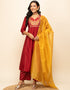 Trendy Designer Party Wear Readymade Salwar Suit Red Silk Blend Pant Straight Side View