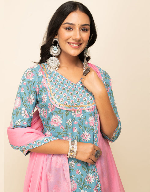 Trendy Designer Party Wear Readymade Salwar Suit Grey Cotton Palazzo Suit Back View