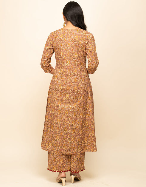 Trendy Designer Party Wear Readymade Salwar Suit Brown Cotton Pant Straight Close-up View