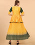 Trendy Party Wear Readymade Gown Yellow Silk Gown Close-up View