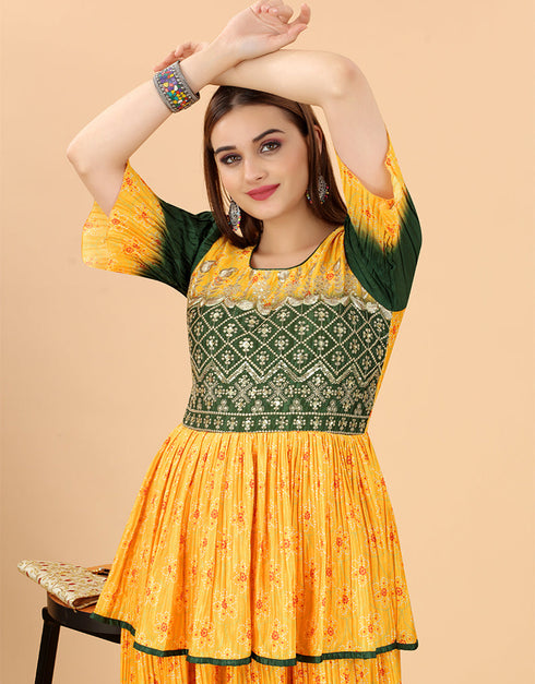 Trendy Party Wear Readymade Gown Yellow Silk Gown Back View