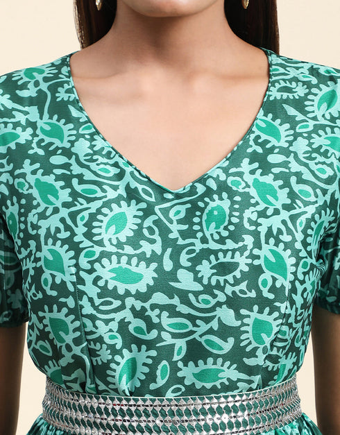 Trendy Party Wear Readymade Gown Green Organza Gown Back View