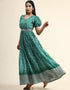 Trendy Party Wear Readymade Gown Green Organza Gown Side View