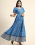 Trendy Party Wear Readymade Gown Blue Organza Gown Side View