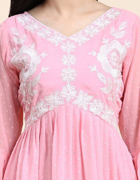 Trendy Party Wear Readymade Gown Pink Georgette Gown Back View