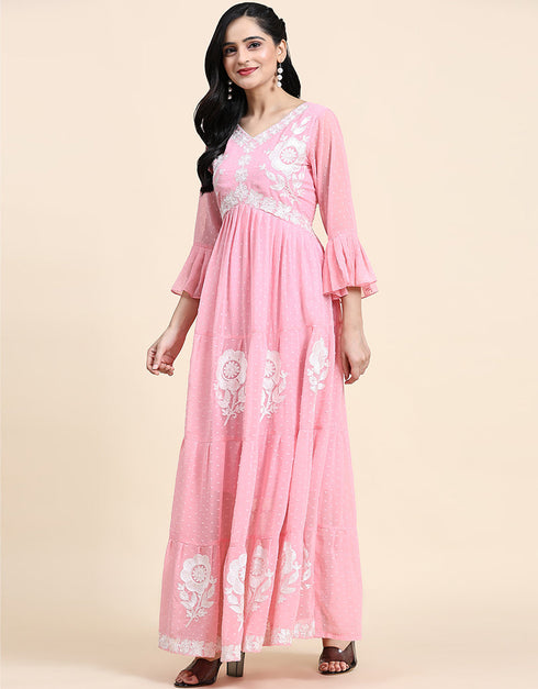 Trendy Party Wear Readymade Gown Pink Georgette Gown Side View