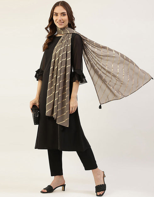 Designer Party Wear Readymade Salwar Suit Black Crepe Pant Straight Side View