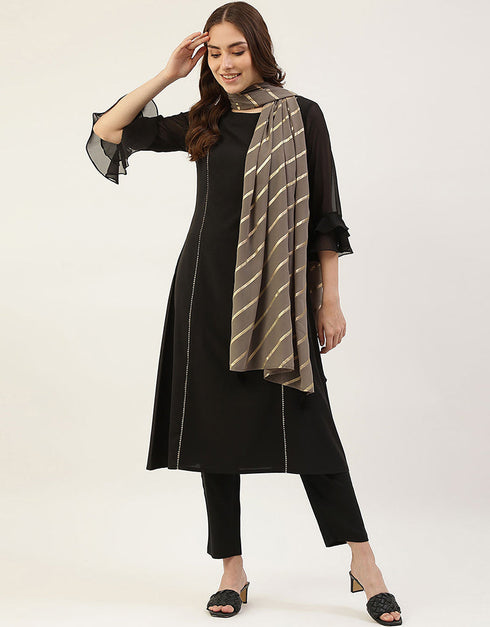 Designer Party Wear Readymade Salwar Suit Black Crepe Pant Straight Front View