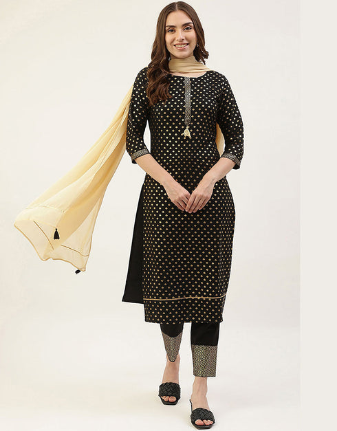Designer Party Wear Readymade Salwar Suit Black Crepe Pant Straight Front View