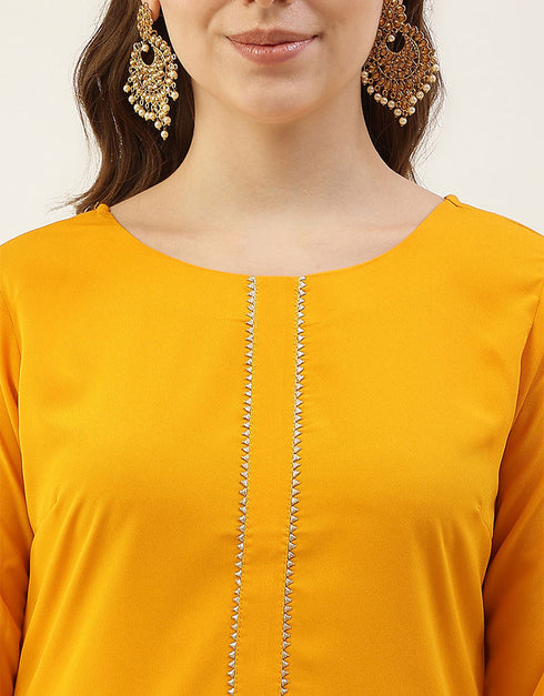 Designer Party Wear Readymade Salwar Suit Yellow Crepe Pant Straight Back View