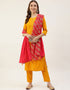Designer Party Wear Readymade Salwar Suit Yellow Crepe Pant Straight Front View