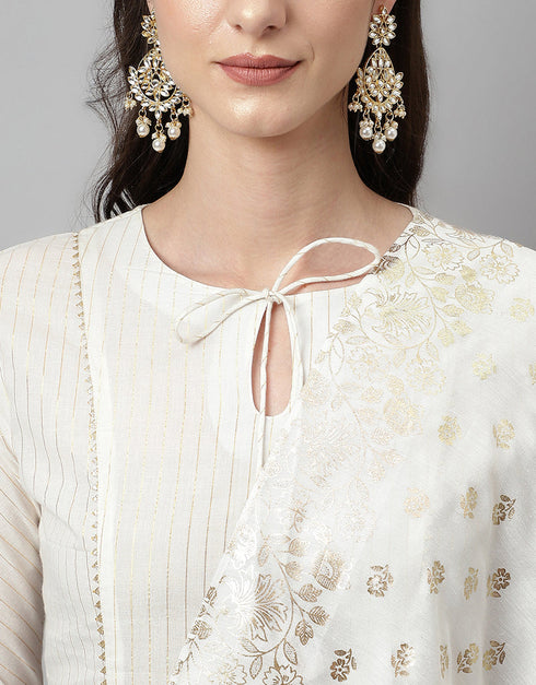 Designer Party Wear Readymade Salwar Suit White Cotton Pant Straight Back View