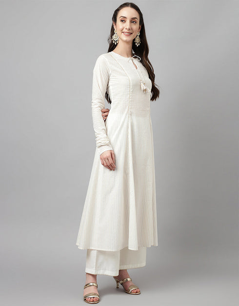 Designer Party Wear Readymade Salwar Suit White Cotton Pant Straight Side View