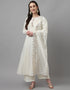 Designer Party Wear Readymade Salwar Suit White Cotton Pant Straight Front View