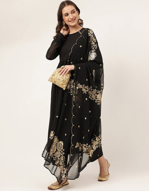 Designer Party Wear Readymade Salwar Suit Black Crepe Pant Straight Side View