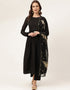 Designer Party Wear Readymade Salwar Suit Black Crepe Pant Straight Front View