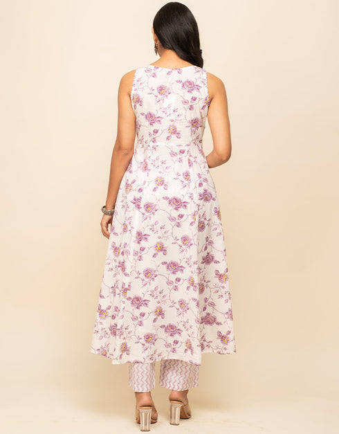 Designer Party Wear Readymade Salwar Suit White Cotton Pant Straight Close-up View