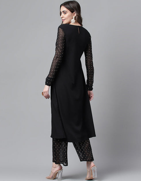 Designer Party Wear Readymade Salwar Suit Black Crepe Pant Straight Close-up View