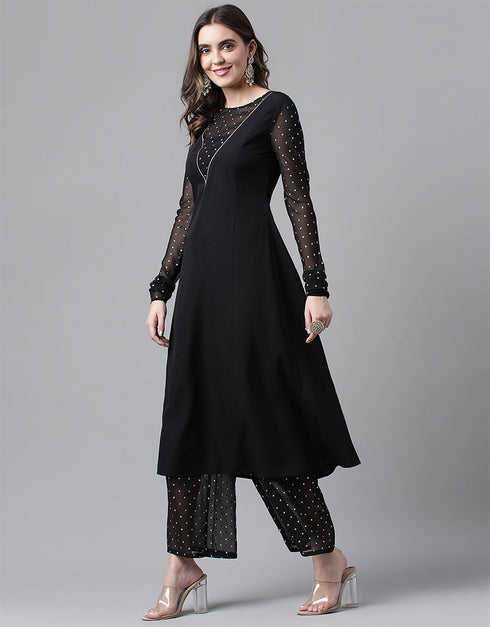 Designer Party Wear Readymade Salwar Suit Black Crepe Pant Straight Side View