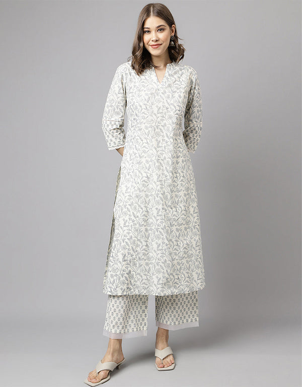 Designer Party Wear Readymade Salwar Suit White Cotton Pant Straight Front View